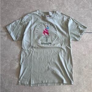 1996 Vintage Atlanta Olympics Embroidered Light Green T Shirt Size L